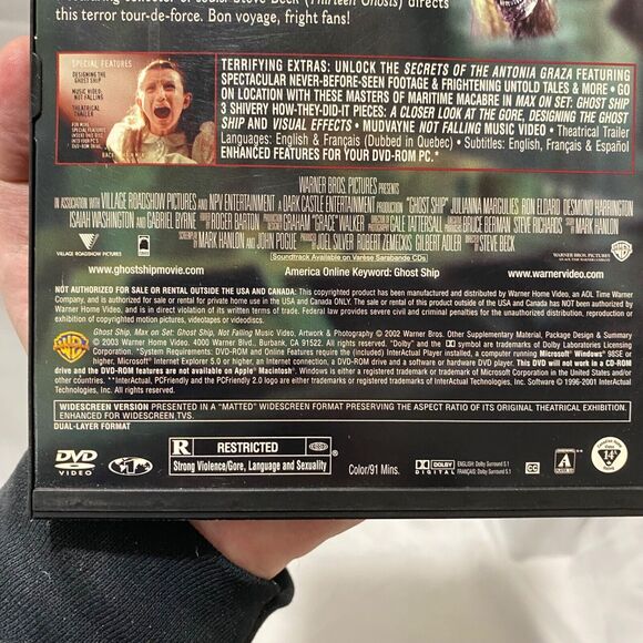 Ghost Ship DVD 2003 Widescreen Warner Brothers Holographic Cover Horror Rated R - Picture 8 of 11